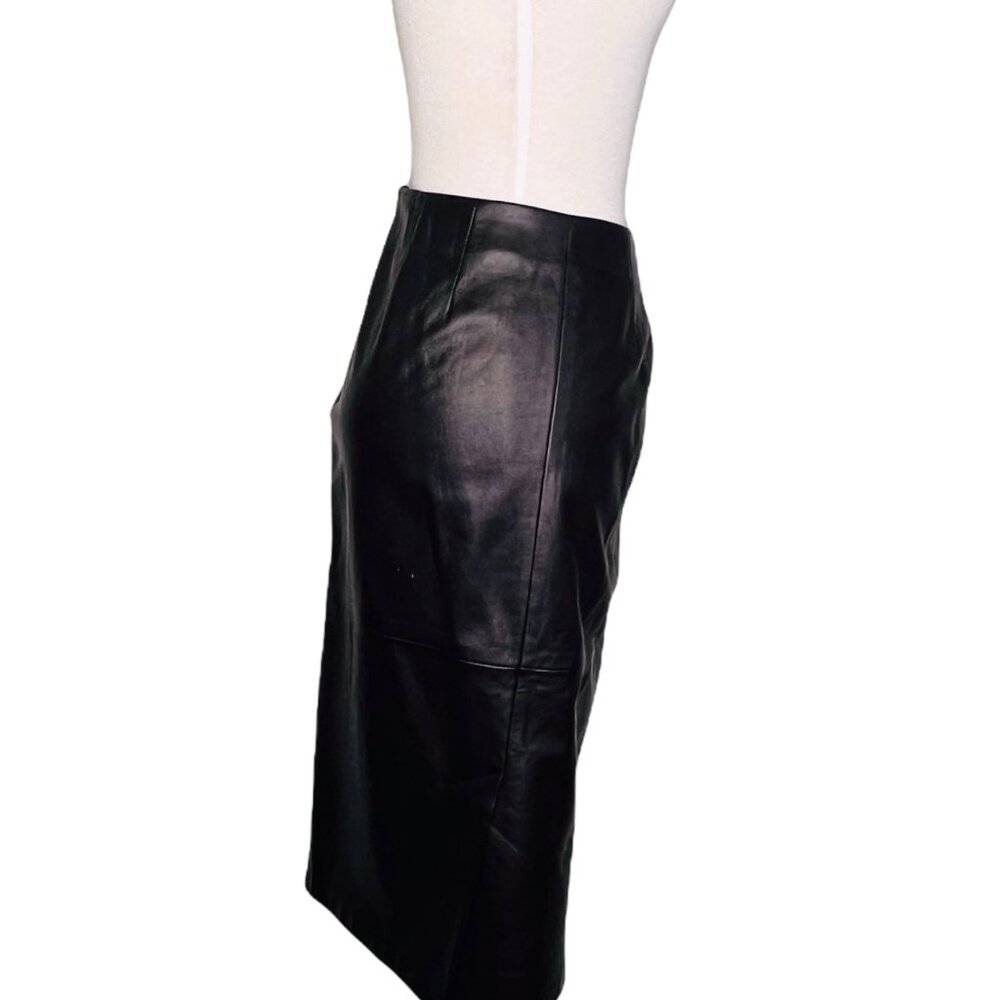 Dana Buchman For Neiman Marcus 100% Leather A-Line Skirt Black Womens Size 8 - Picture 5 of 6